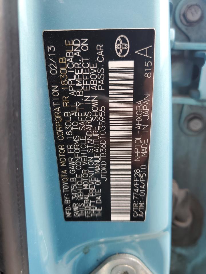 2013 Toyota Prius C VIN: JTDKDTB36D1035955 Lot: 84793595