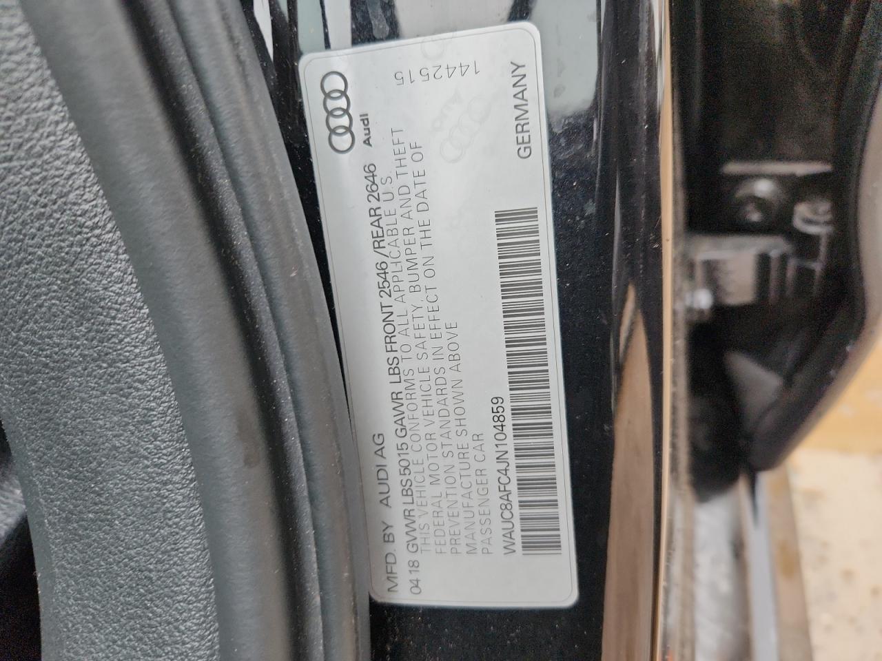 2018 Audi A6 Premium VIN: WAUC8AFC4JN104859 Lot: 89884275