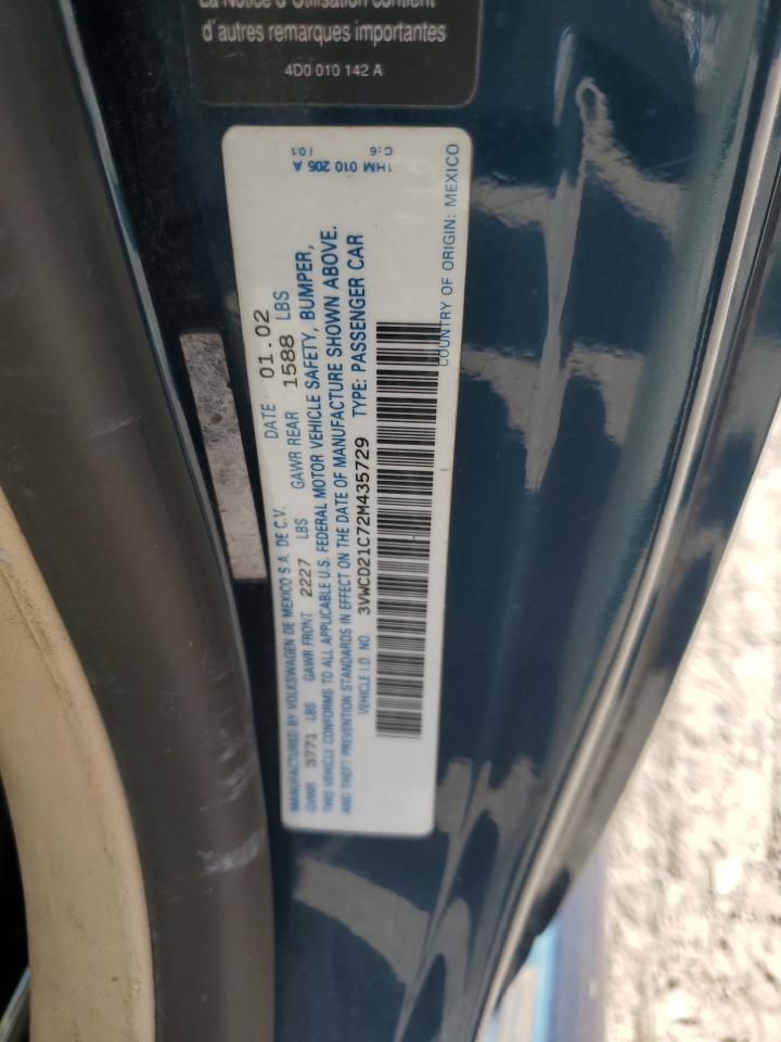 2002 Volkswagen New Beetle Gls VIN: 3VWCD21C72M435729 Lot: 84743315