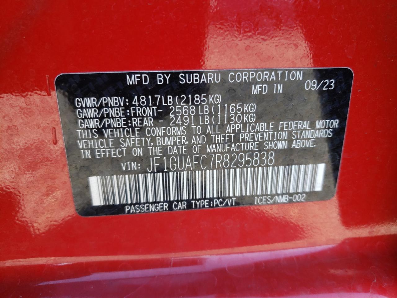 2024 Subaru Impreza Sport VIN: JF1GUAFC7R8295838 Lot: 85376855