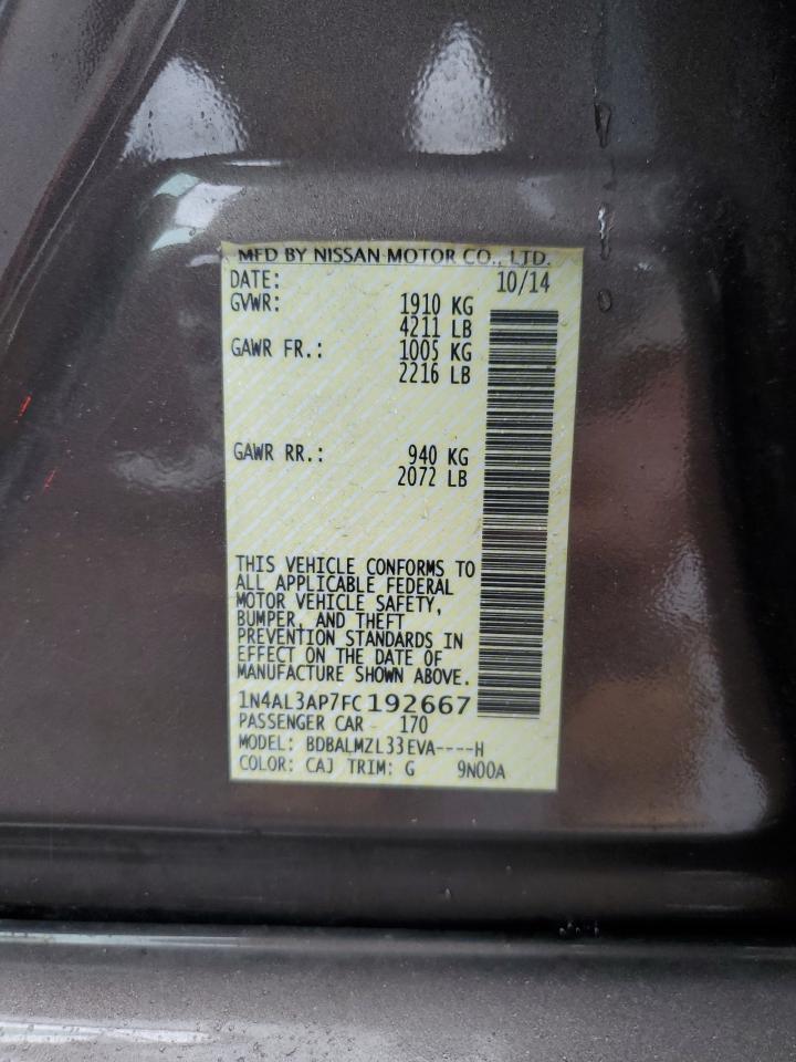 2015 Nissan Altima 2.5 VIN: 1N4AL3AP7FC192667 Lot: 86118505