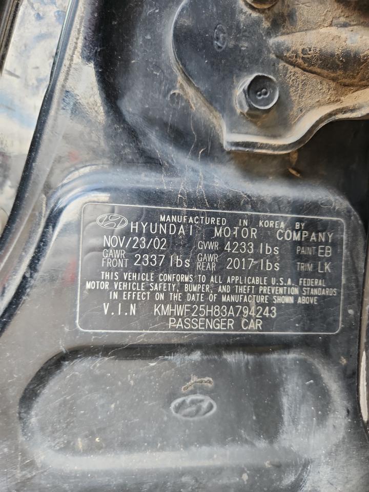 2003 Hyundai Sonata Gl VIN: KMHWF25H83A794243 Lot: 86187265