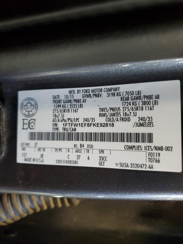 2015 Ford F150 Supercrew VIN: 1FTFW1EF8FKE92818 Lot: 82355495