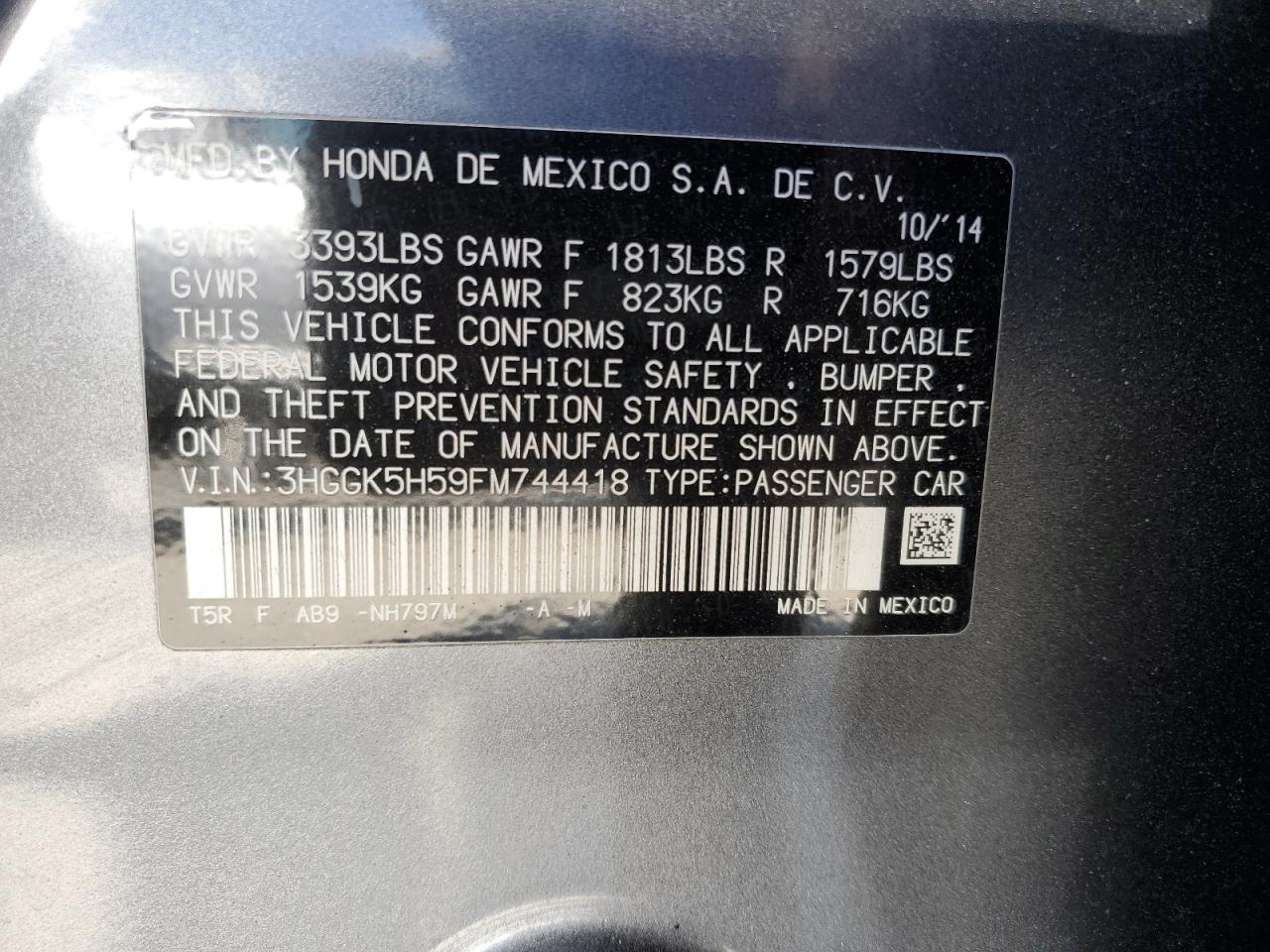 2015 Honda Fit Lx VIN: 3HGGK5H59FM744418 Lot: 86169295