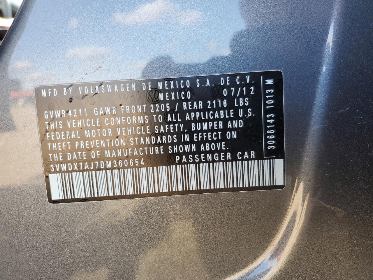 2013 Volkswagen Jetta Se VIN: 3VWDX7AJ7DM360654 Lot: 90534145