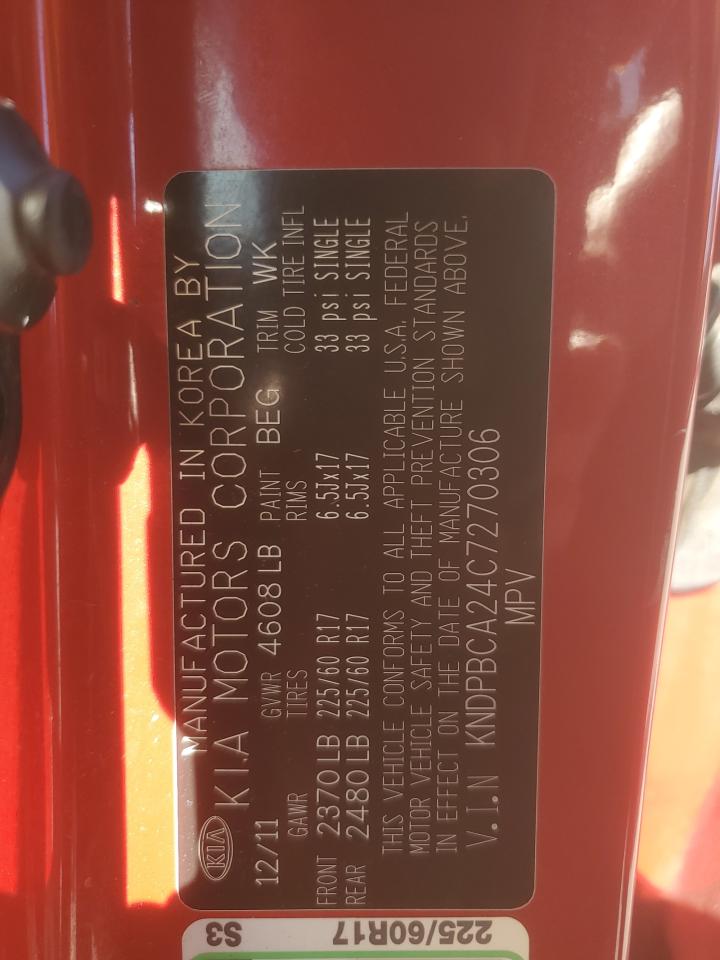 2012 Kia Sportage Lx VIN: KNDPBCA24C7270306 Lot: 82705785