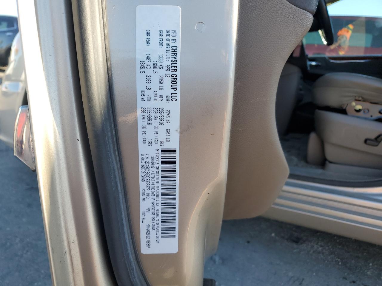 2012 Chrysler Town & Country Touring VIN: 2C4RC1BG3CR338372 Lot: 85697275