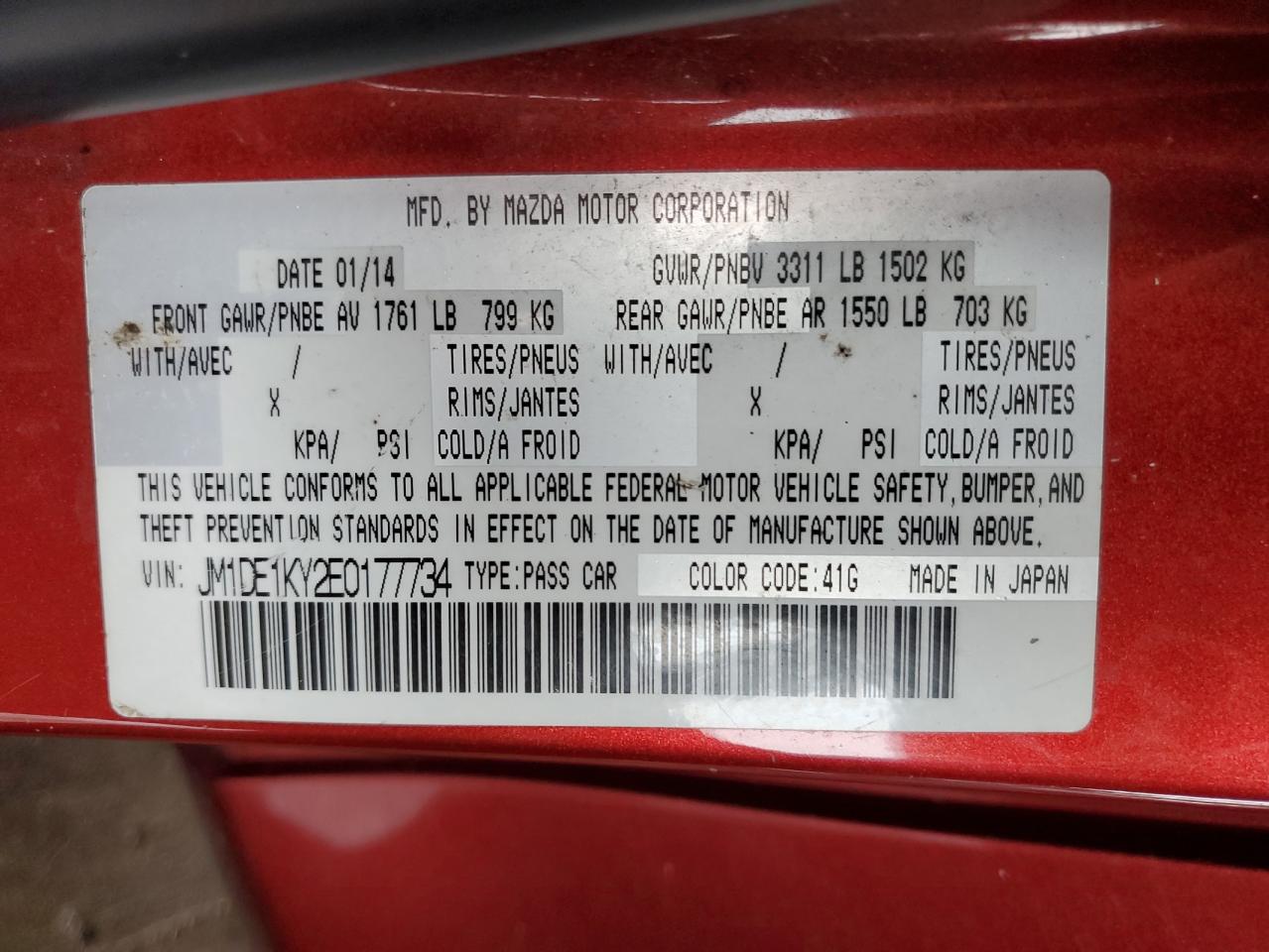 2014 Mazda Mazda2 Sport VIN: JM1DE1KY2E0177734 Lot: 89862265