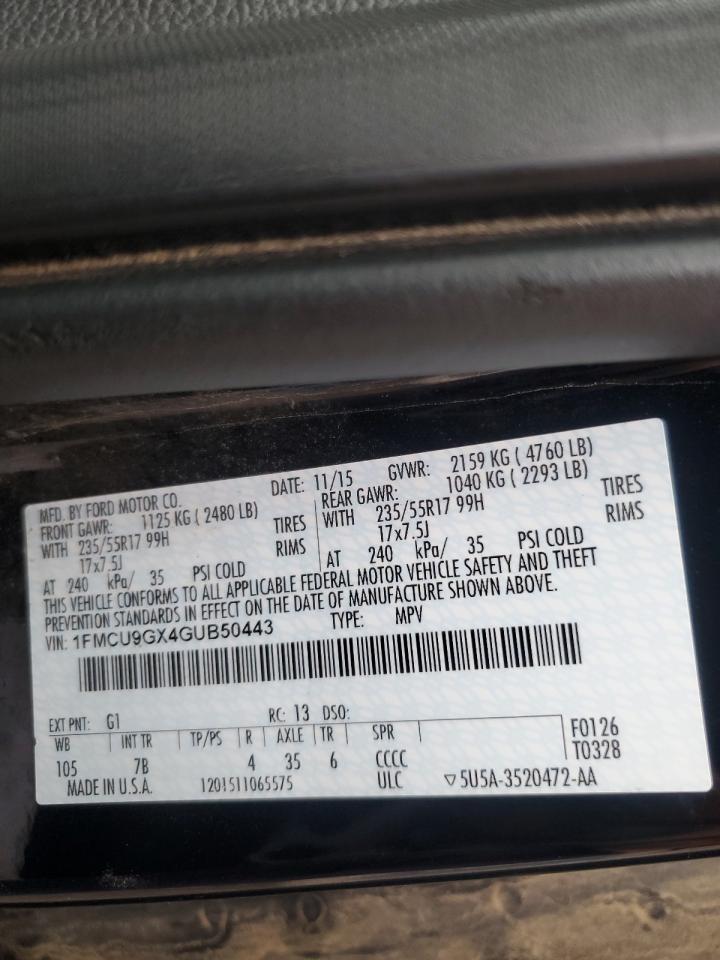 2016 Ford Escape Se VIN: 1FMCU9GX4GUB50443 Lot: 85338995