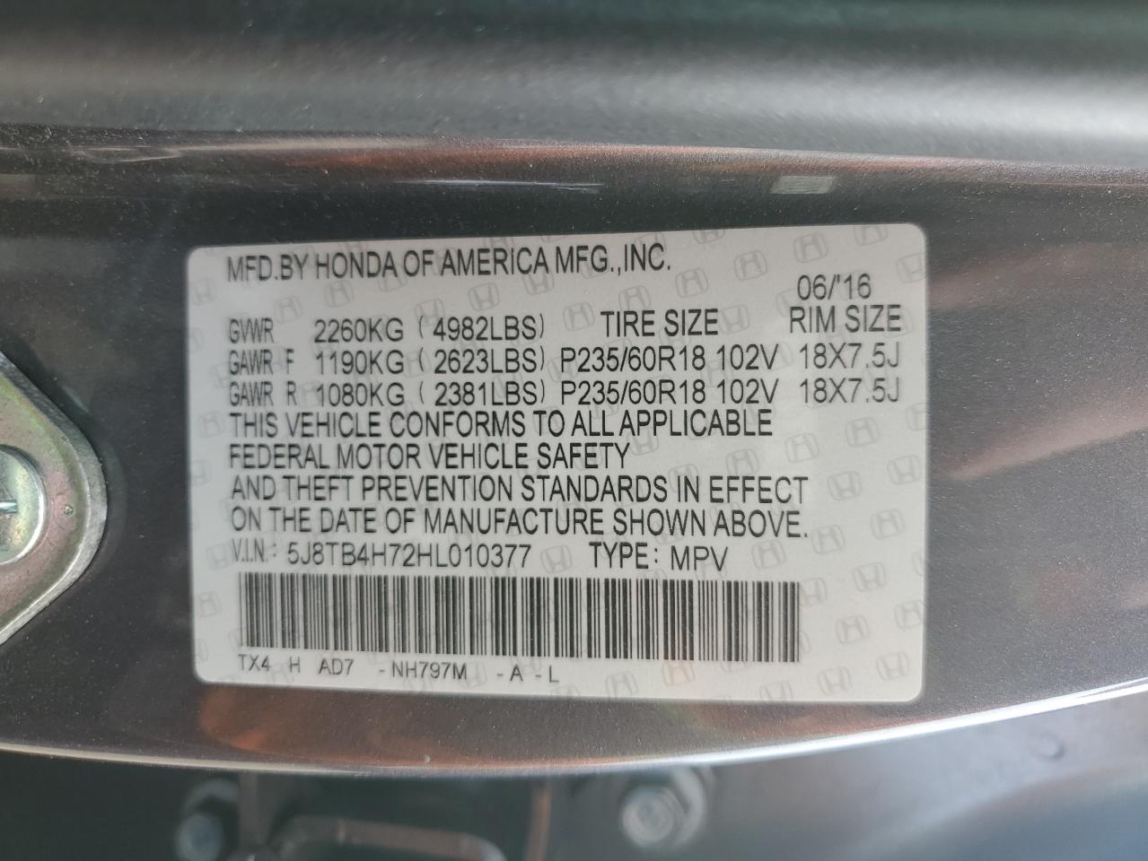 2017 Acura Rdx Advance VIN: 5J8TB4H72HL010377 Lot: 80634775