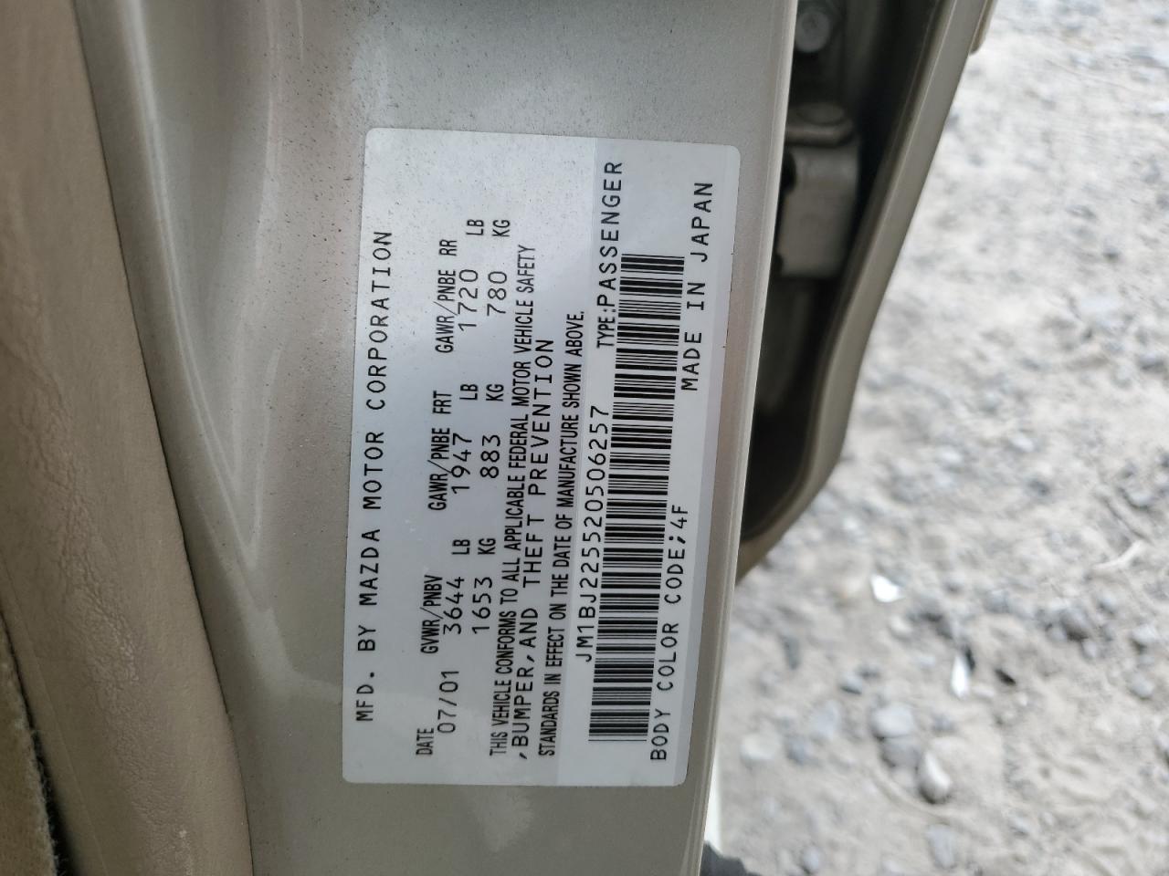 2002 Mazda Protege Dx VIN: JM1BJ225520506257 Lot: 82216225