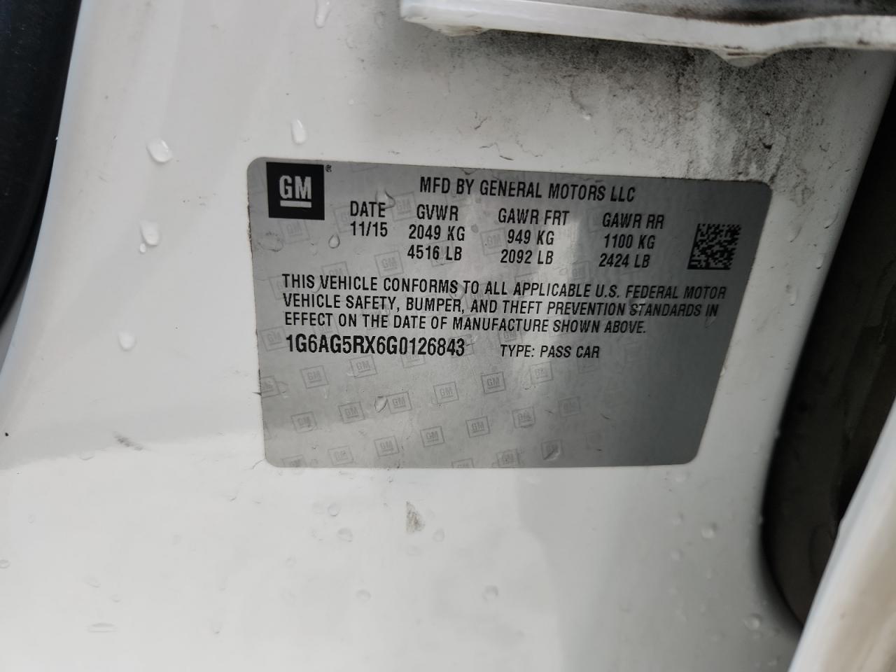 2016 Cadillac Ats VIN: 1G6AG5RX6G0126843 Lot: 85500395