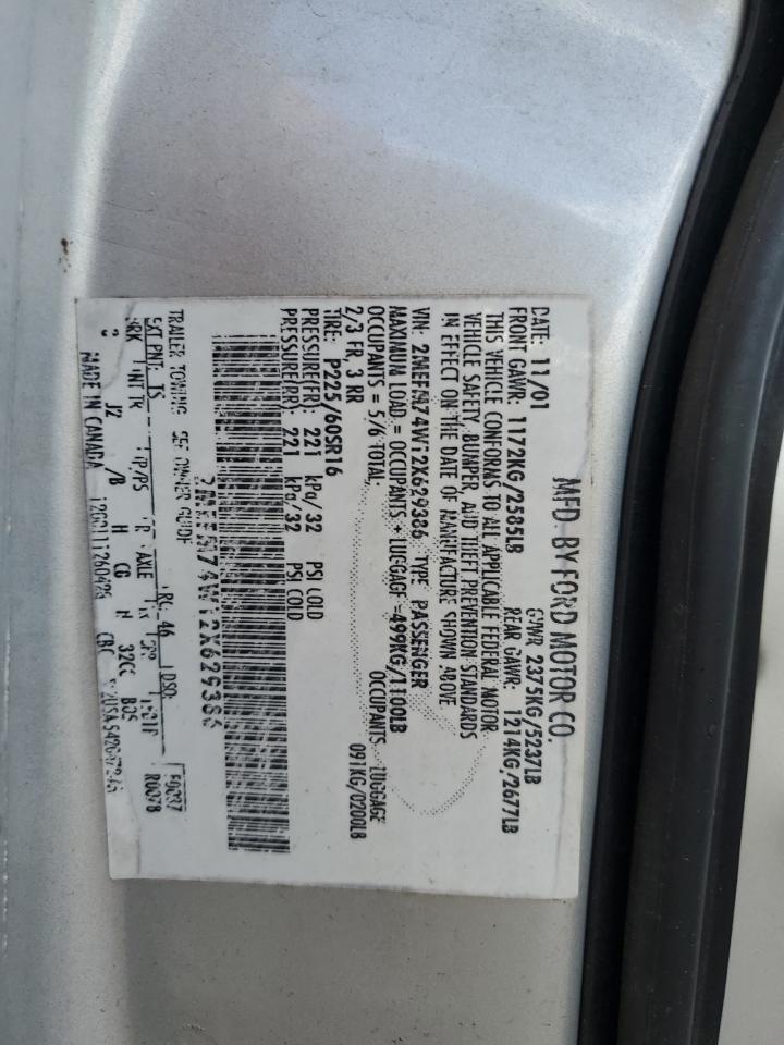 2002 Mercury Grand Marquis Gs VIN: 2MEFM74W12X629386 Lot: 90505915