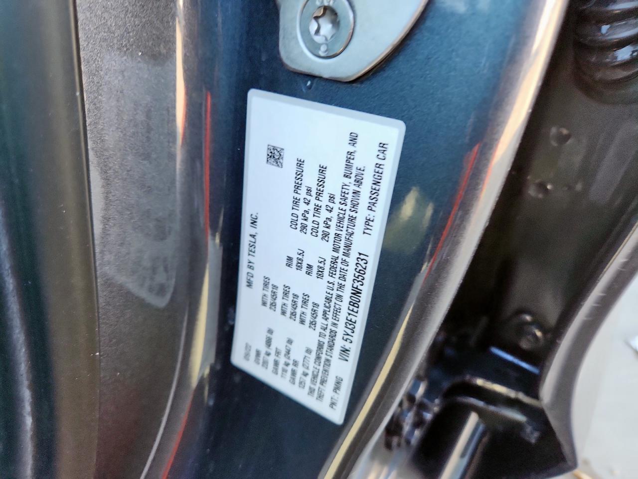 2022 Tesla Model 3 VIN: 5YJ3E1EB0NF356231 Lot: 84967195