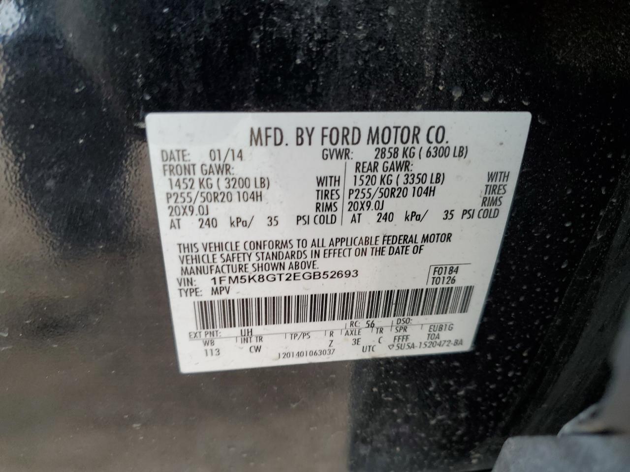 2014 Ford Explorer Sport VIN: 1FM5K8GT2EGB52693 Lot: 86298305