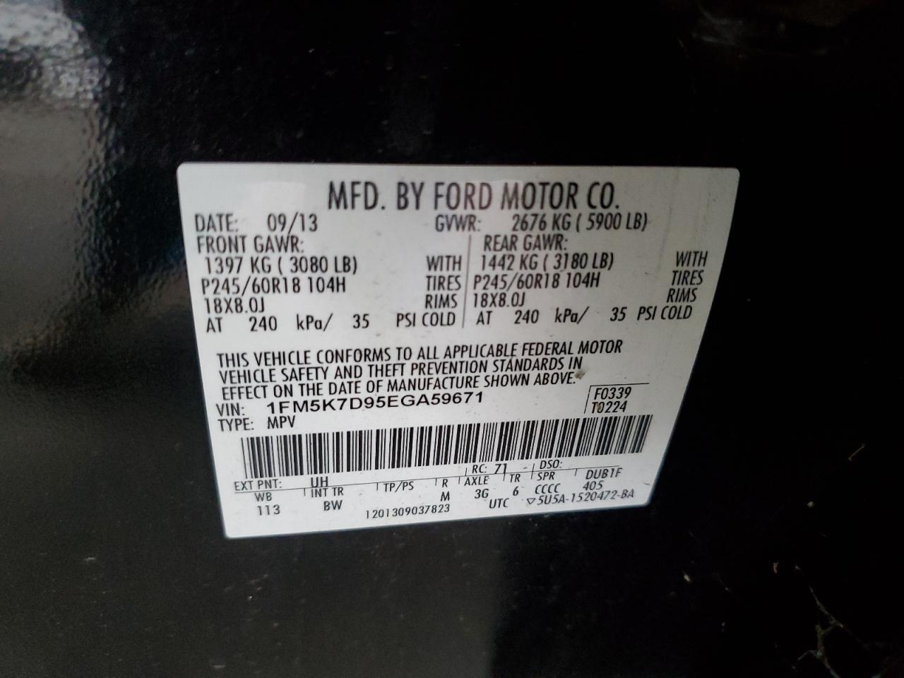 2014 Ford Explorer Xlt VIN: 1FM5K7D95EGA59671 Lot: 90923825