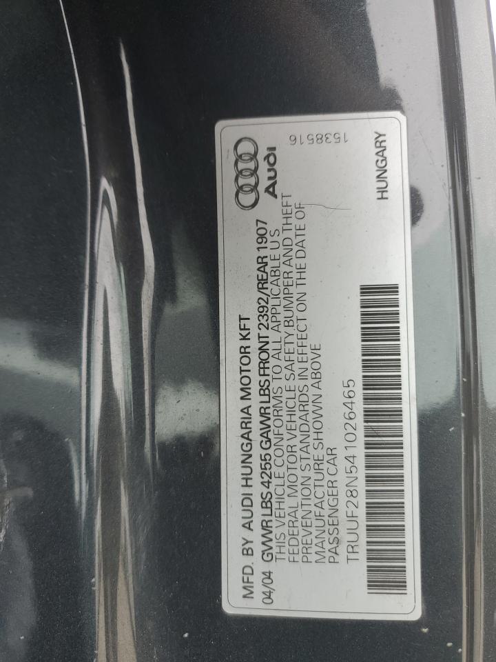 2004 Audi Tt 3.2 VIN: TRUUF28N541026465 Lot: 85749915