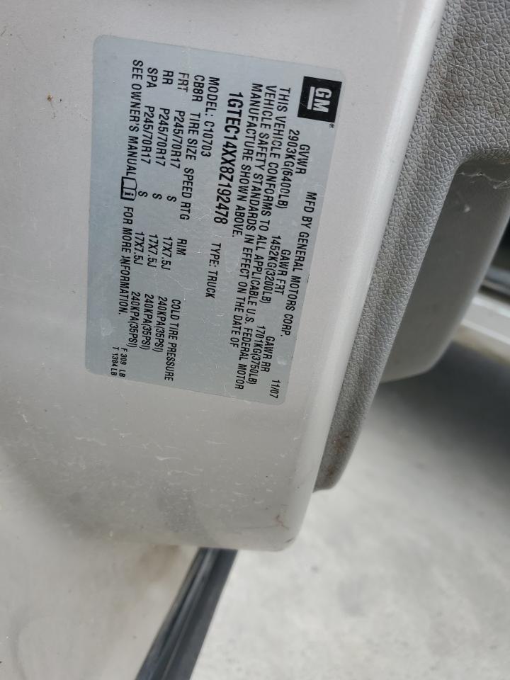 2008 GMC Sierra C1500 VIN: 1GTEC14XX8Z192478 Lot: 82669785