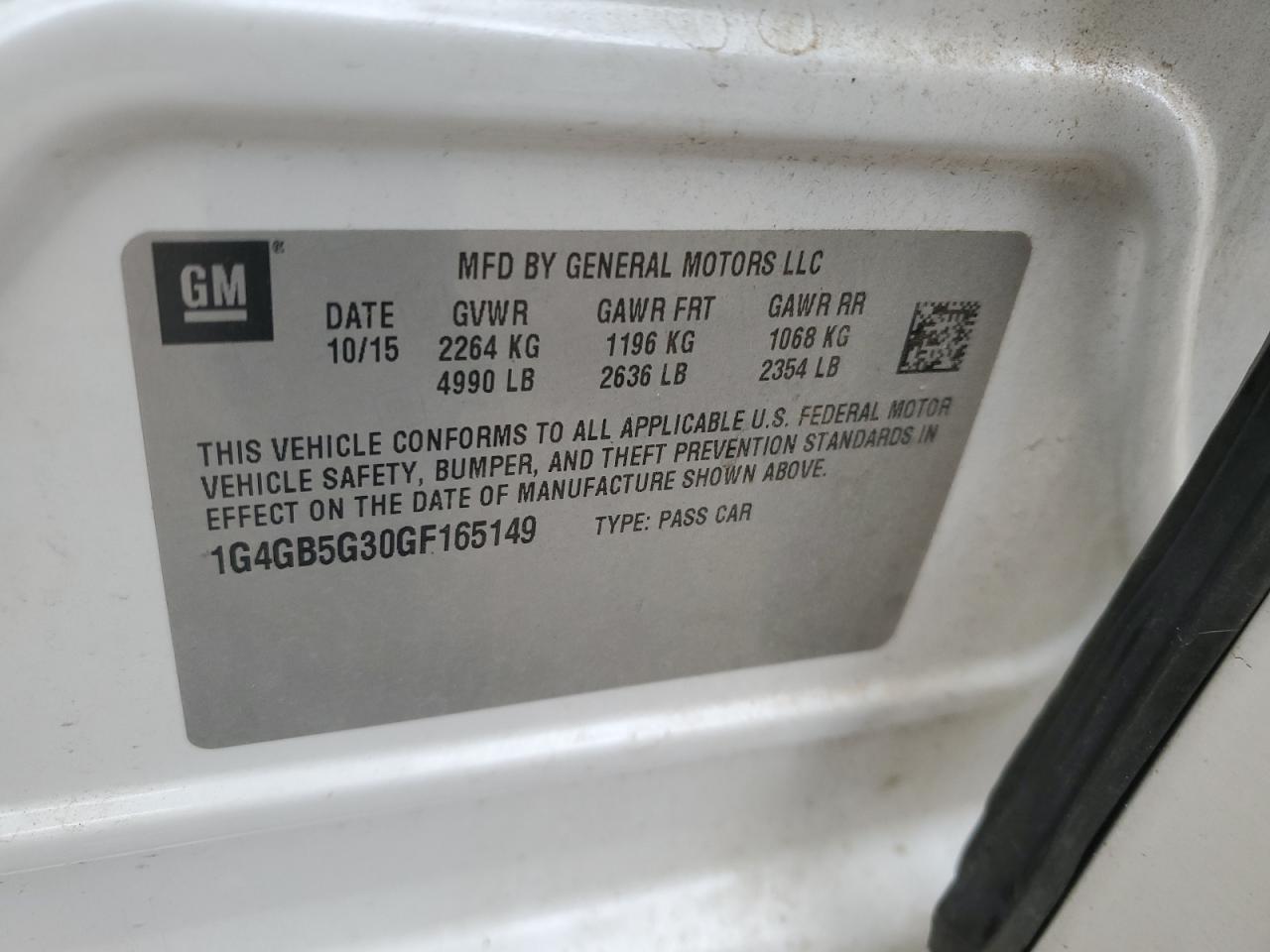 2016 Buick Lacrosse VIN: 1G4GB5G30GF165149 Lot: 89819625