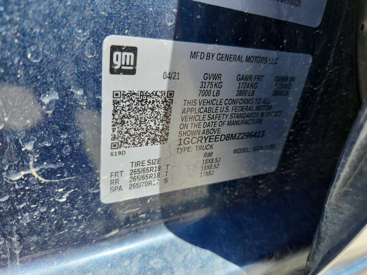 2021 Chevrolet Silverado K1500 Rst VIN: 1GCRYEED8MZ296413 Lot: 86332165