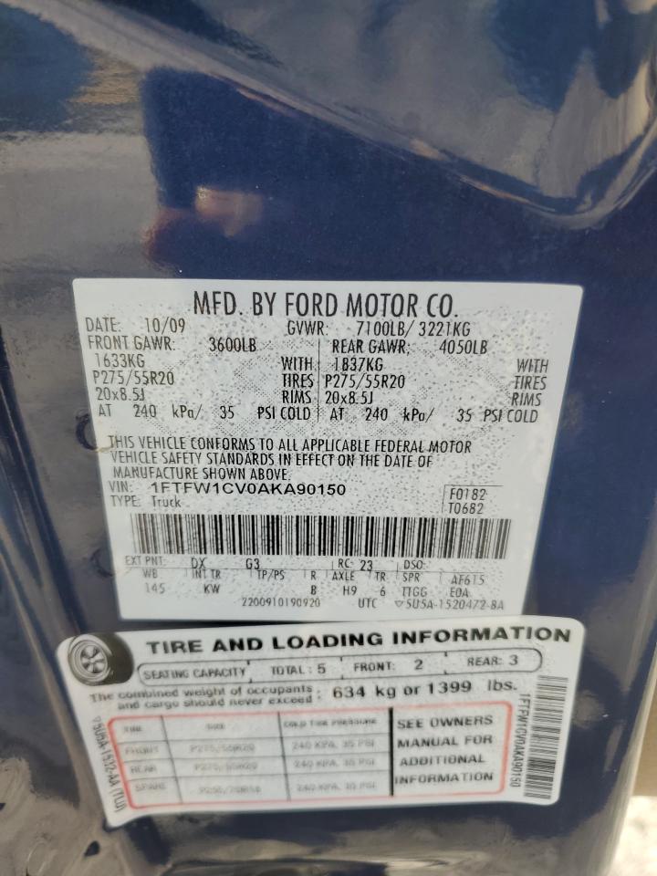 2010 Ford F150 Supercrew VIN: 1FTFW1CV0AKA90150 Lot: 82627635