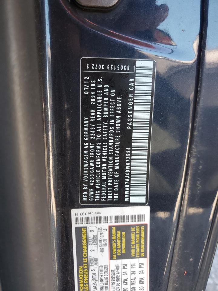 2013 Volkswagen Golf VIN: WVWAB7AJ4DW072594 Lot: 82066235