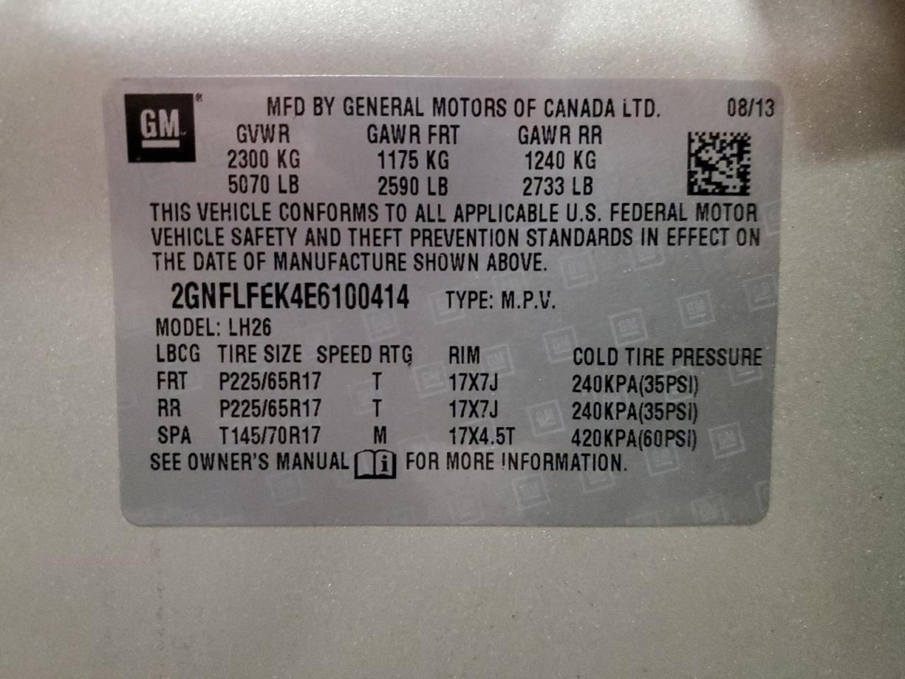 2014 Chevrolet Equinox Lt VIN: 2GNFLFEK4E6100414 Lot: 84757535