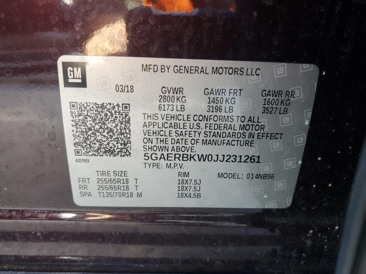 2018 Buick Enclave Premium VIN: 5GAEVBKW7JJ199968 Lot: 90113735