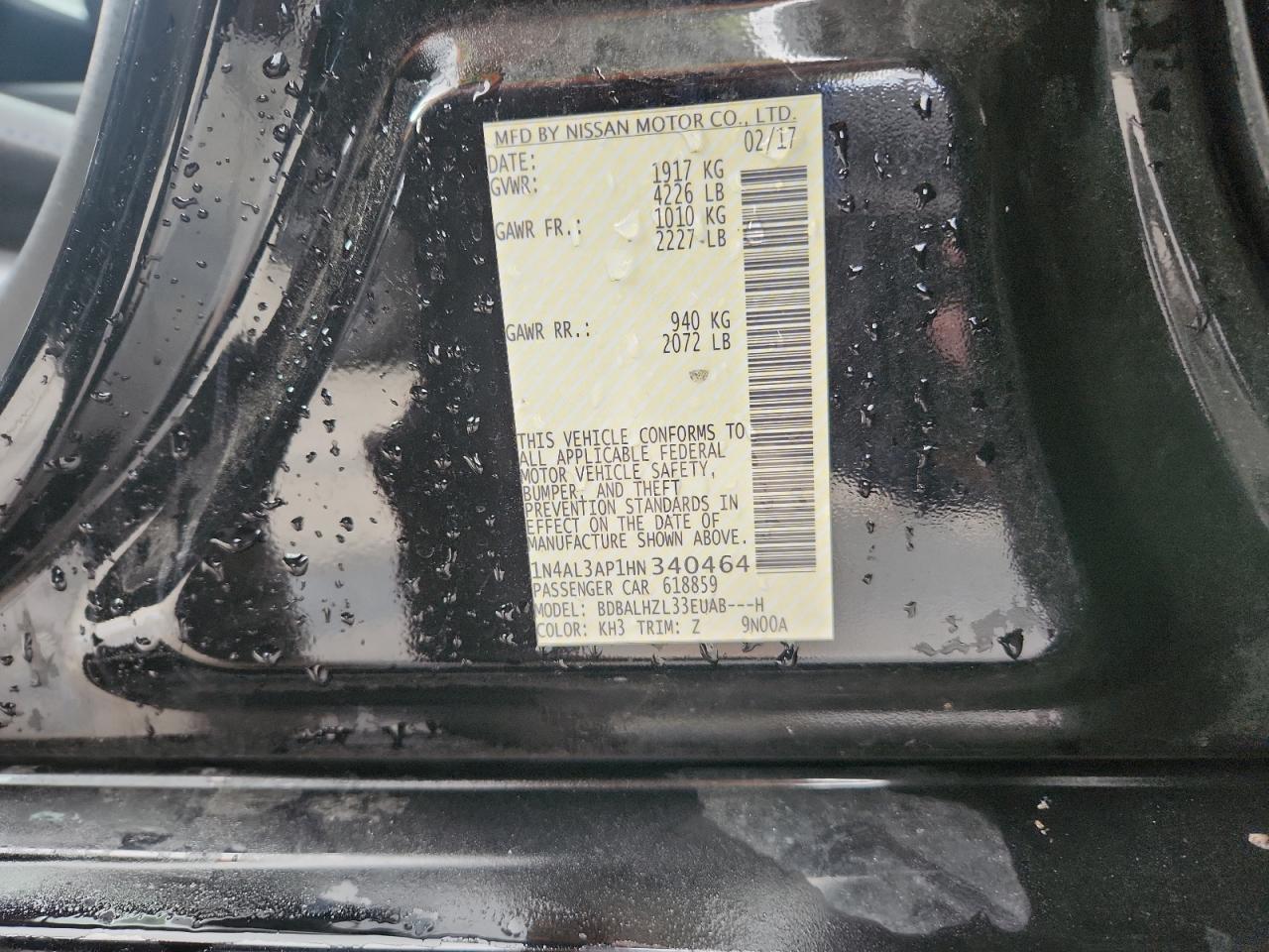 2017 Nissan Altima 2.5 VIN: 1N4AL3AP1HN340464 Lot: 82140415