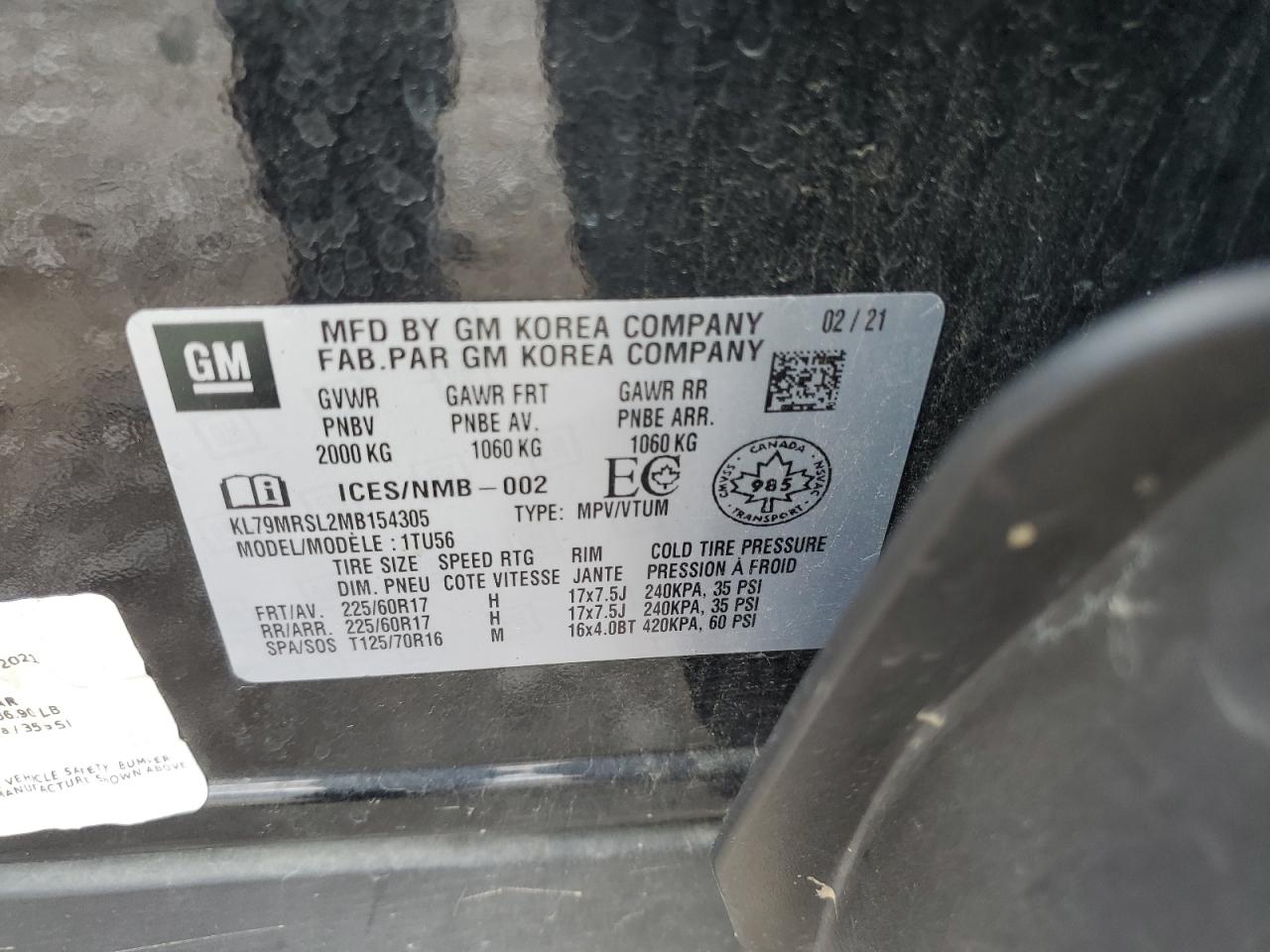 2021 Chevrolet Trailblazer Lt VIN: KL79MRSL2MB154305 Lot: 82355485