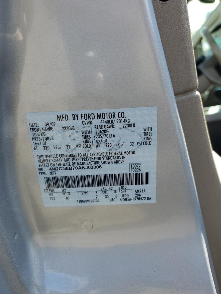 2010 Mercury Mariner VIN: 4M2CN8B70AKJ03006 Lot: 85177525