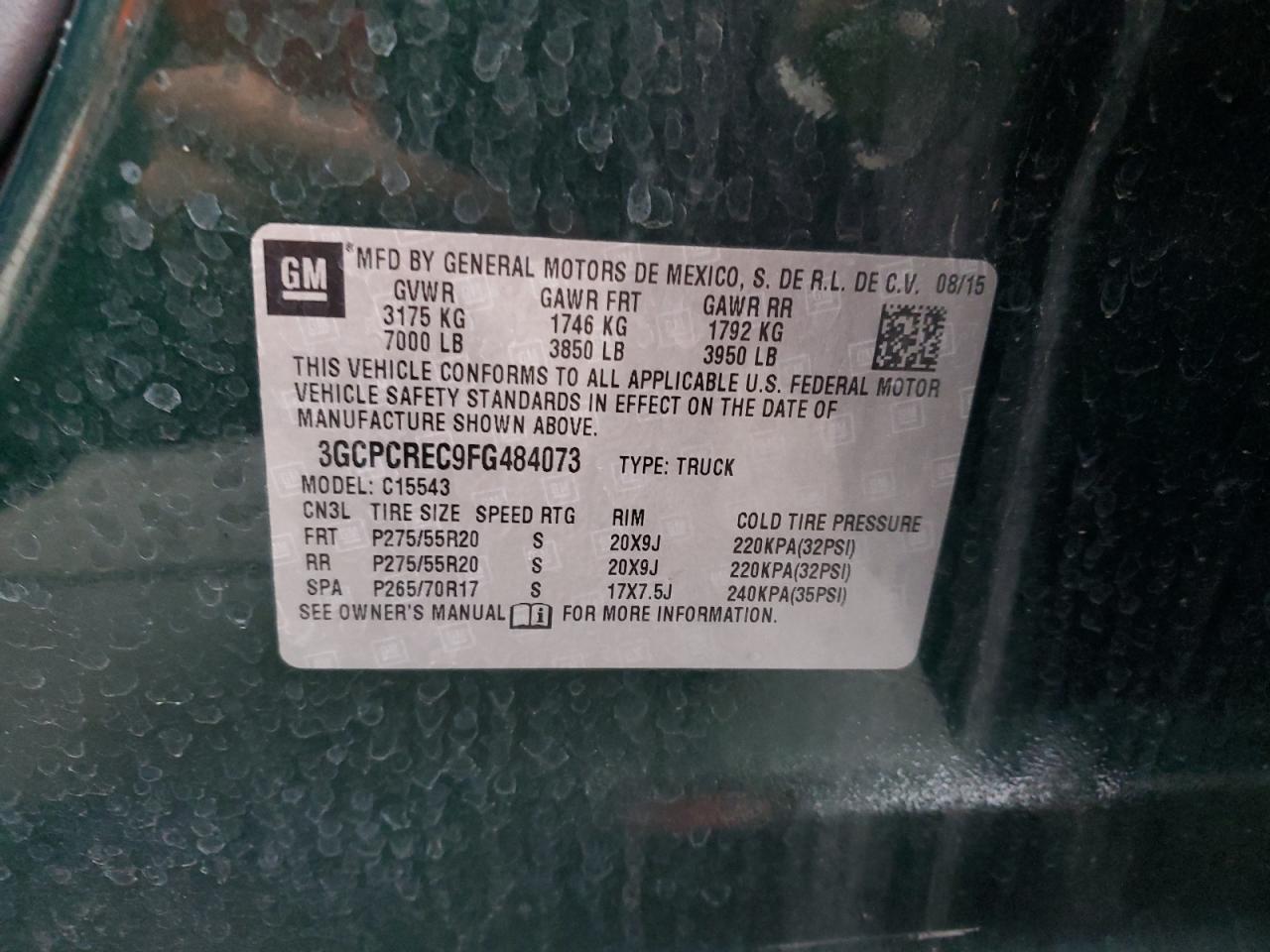 2015 Chevrolet Silverado C1500 Lt VIN: 3GCPCREC9FG484073 Lot: 85202935