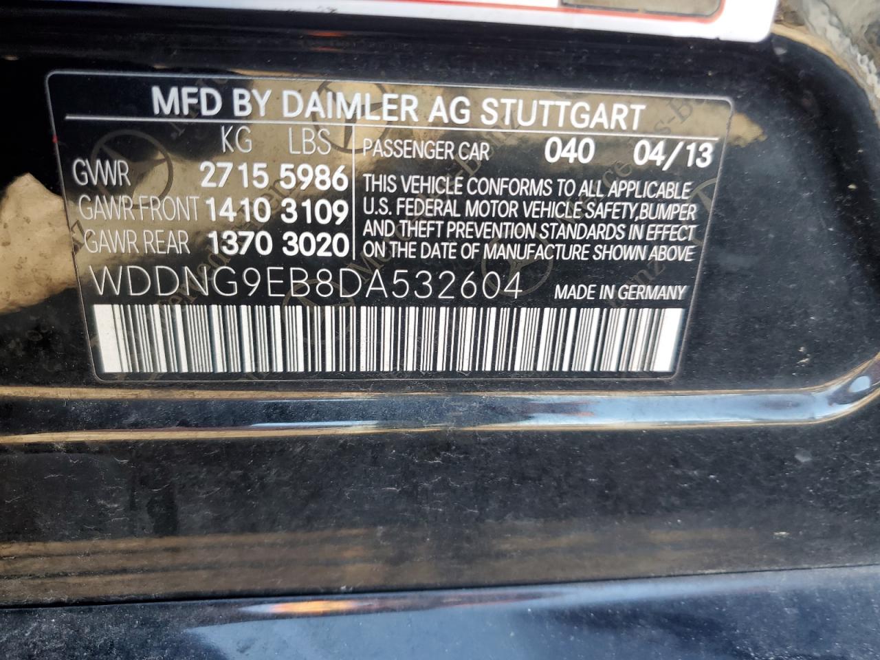 2013 Mercedes-Benz S 550 4Matic VIN: WDDNG9EB8DA532604 Lot: 86626365