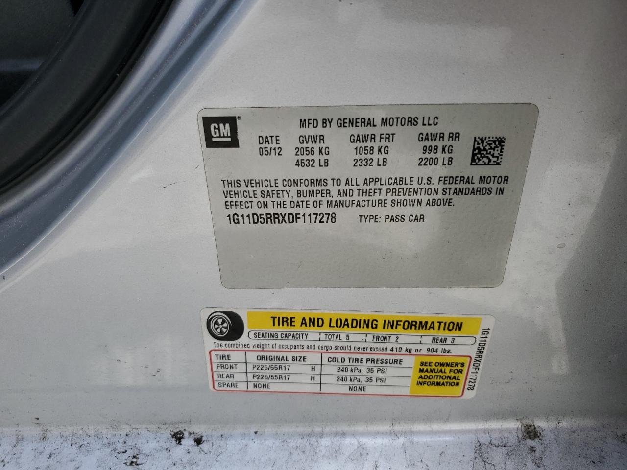 2013 Chevrolet Malibu 1Lt VIN: 1G11D5RRXDF117278 Lot: 81990215