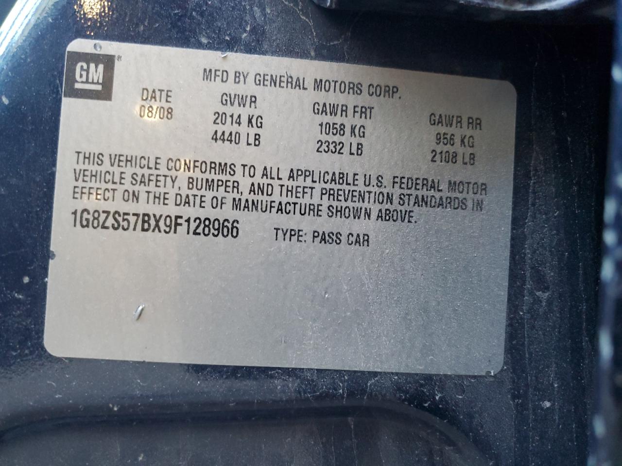 2009 Saturn Aura Xe VIN: 1G8ZS57BX9F128966 Lot: 82107955