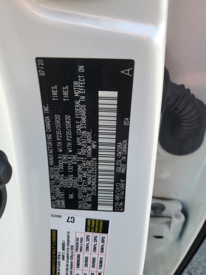 2020 Lexus Rx 350 VIN: 2T2HZMDA2LC253278 Lot: 86850205