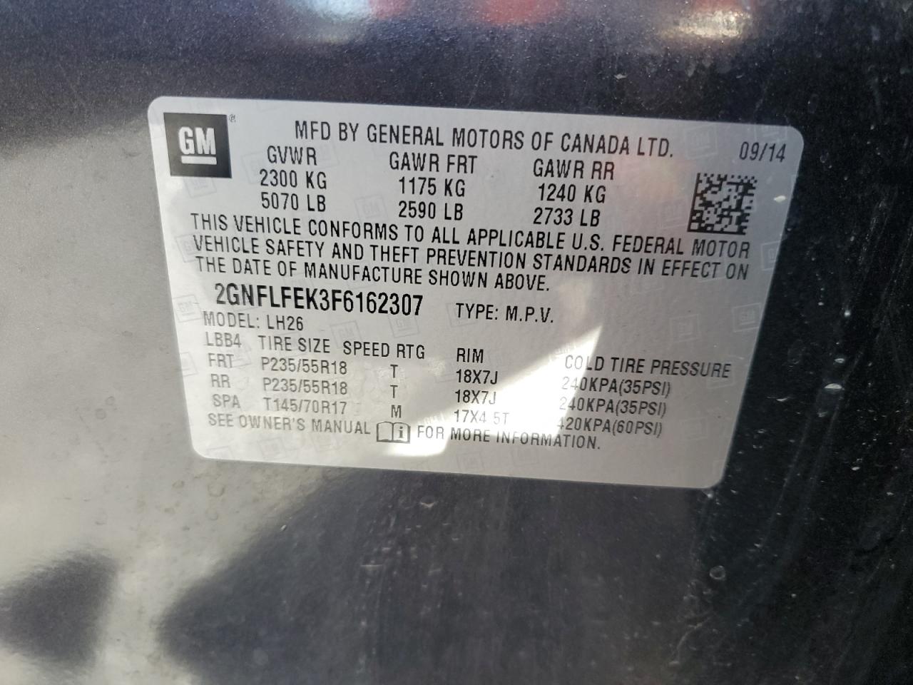 2015 Chevrolet Equinox Lt VIN: 2GNFLFEK3F6162307 Lot: 82376845