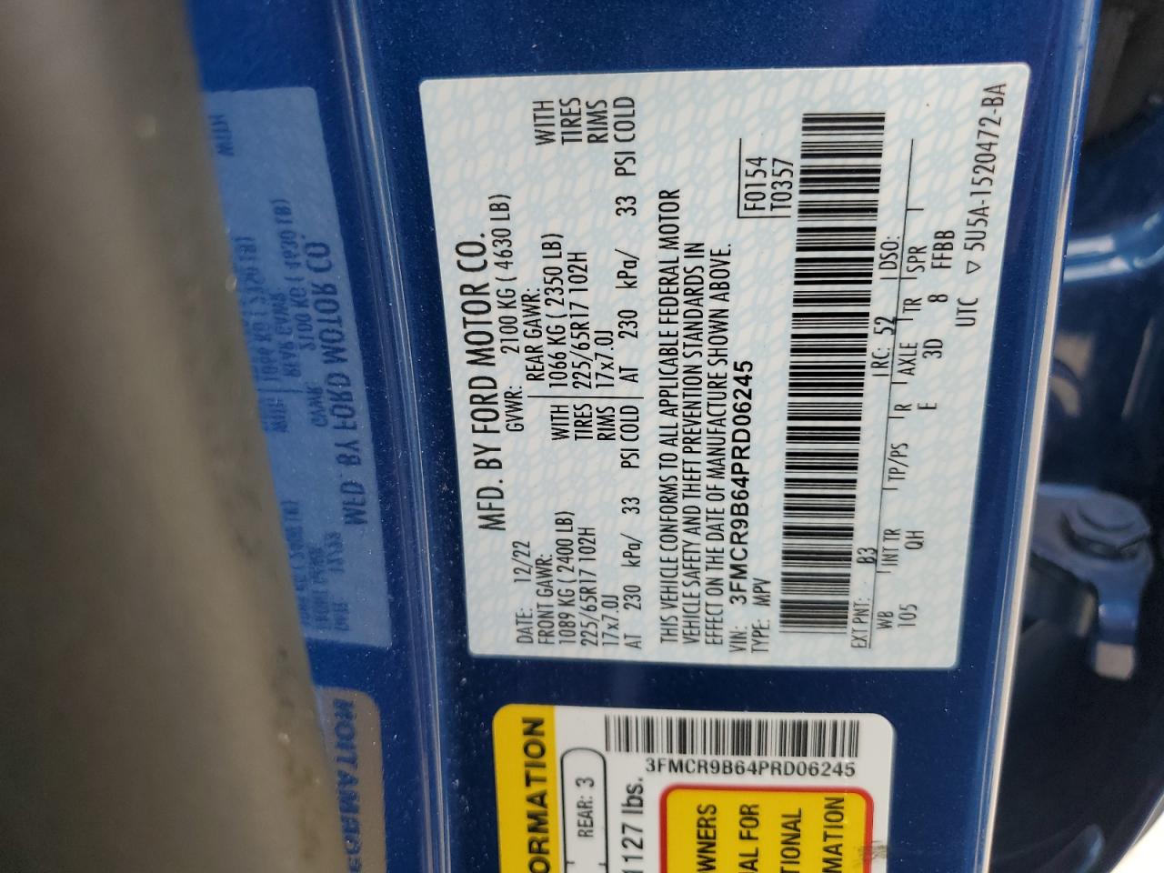 2023 Ford Bronco Sport Big Bend VIN: 3FMCR9B64PRD06245 Lot: 84643305