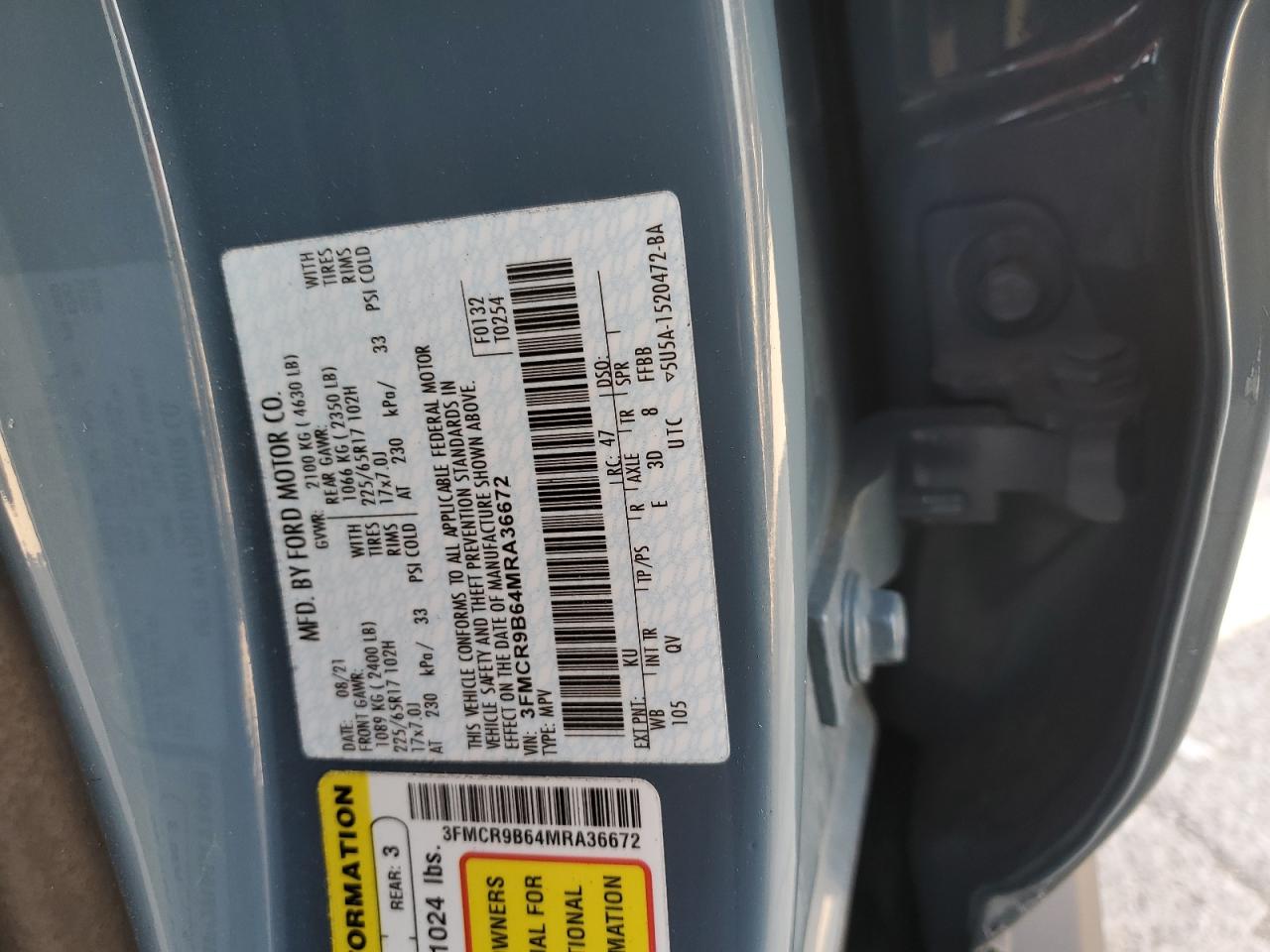 2021 Ford Bronco Sport Big Bend VIN: 3FMCR9B64MRA36672 Lot: 84762205