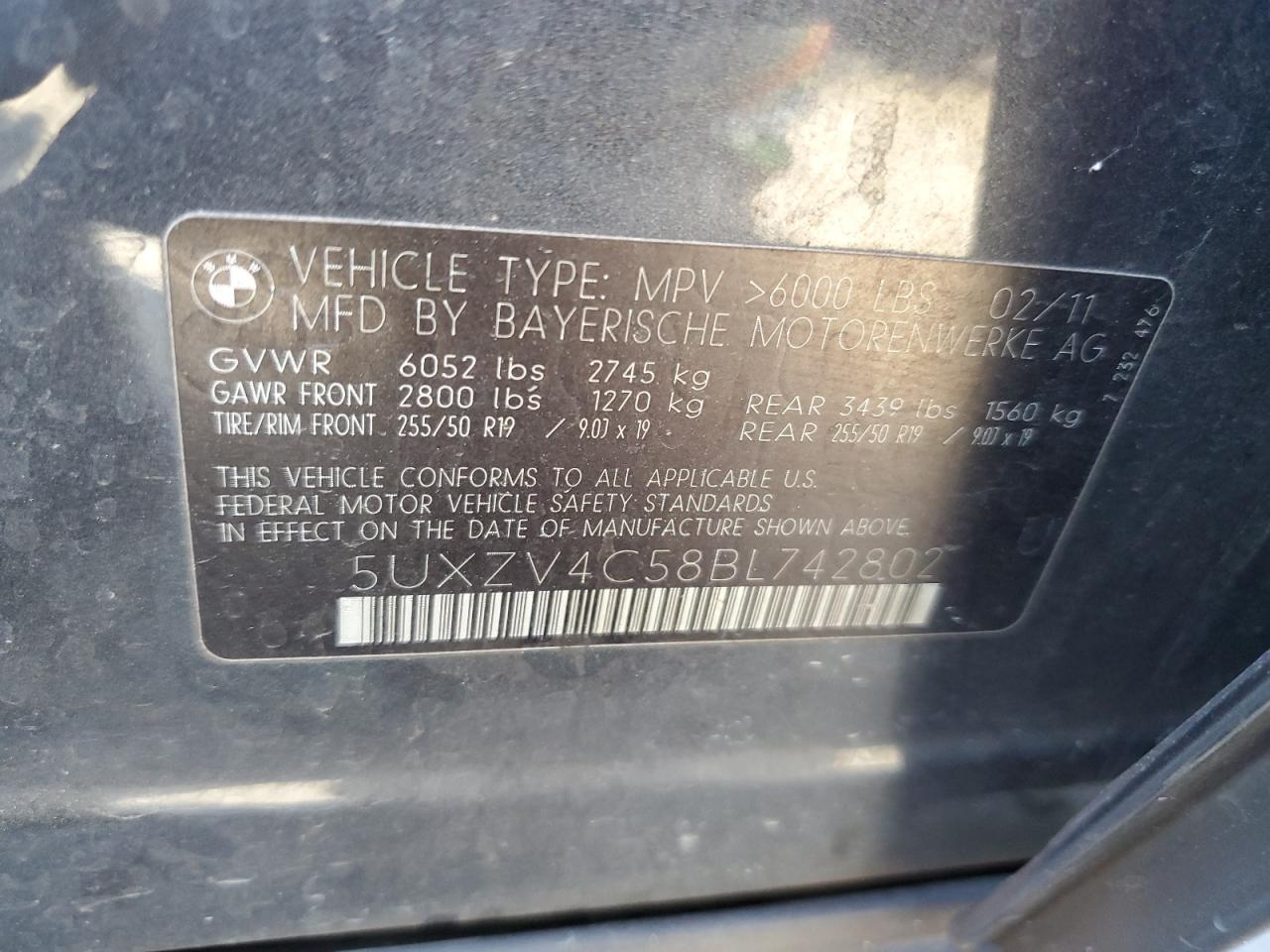 2011 BMW X5 xDrive35I VIN: 5UXZV4C58BL742802 Lot: 82475585