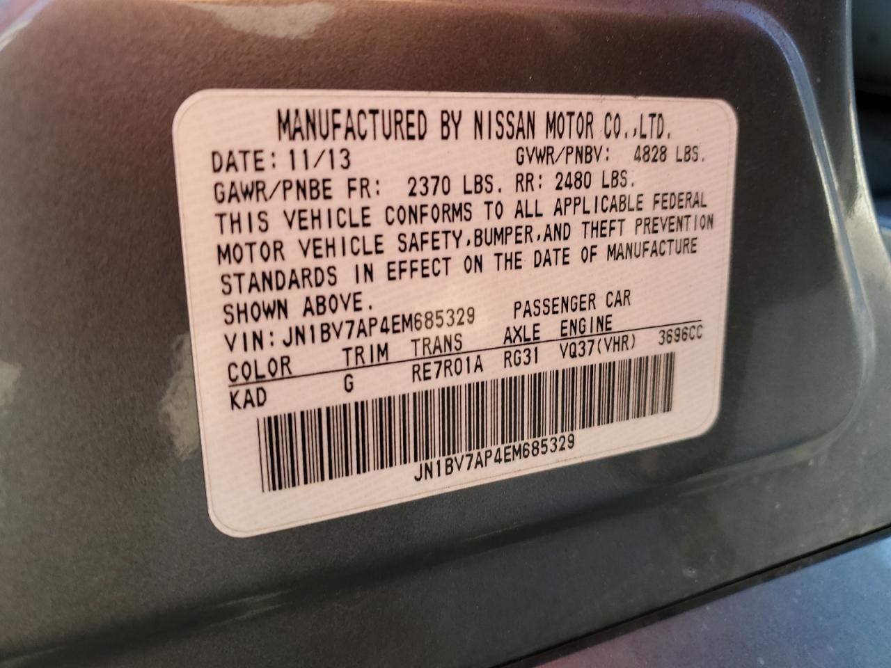 2014 Infiniti Q50 Base VIN: JN1BV7AP4EM685329 Lot: 86214835