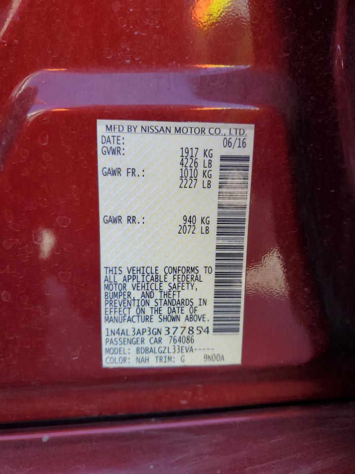 2016 Nissan Altima 2.5 VIN: 1N4AL3AP3GN377854 Lot: 82407125