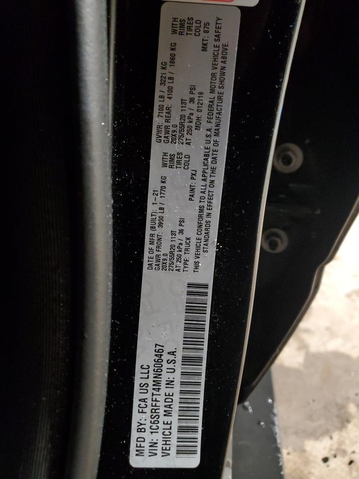 2021 Ram 1500 Big Horn/Lone Star VIN: 1C6SRFFT4MN606467 Lot: 90372615