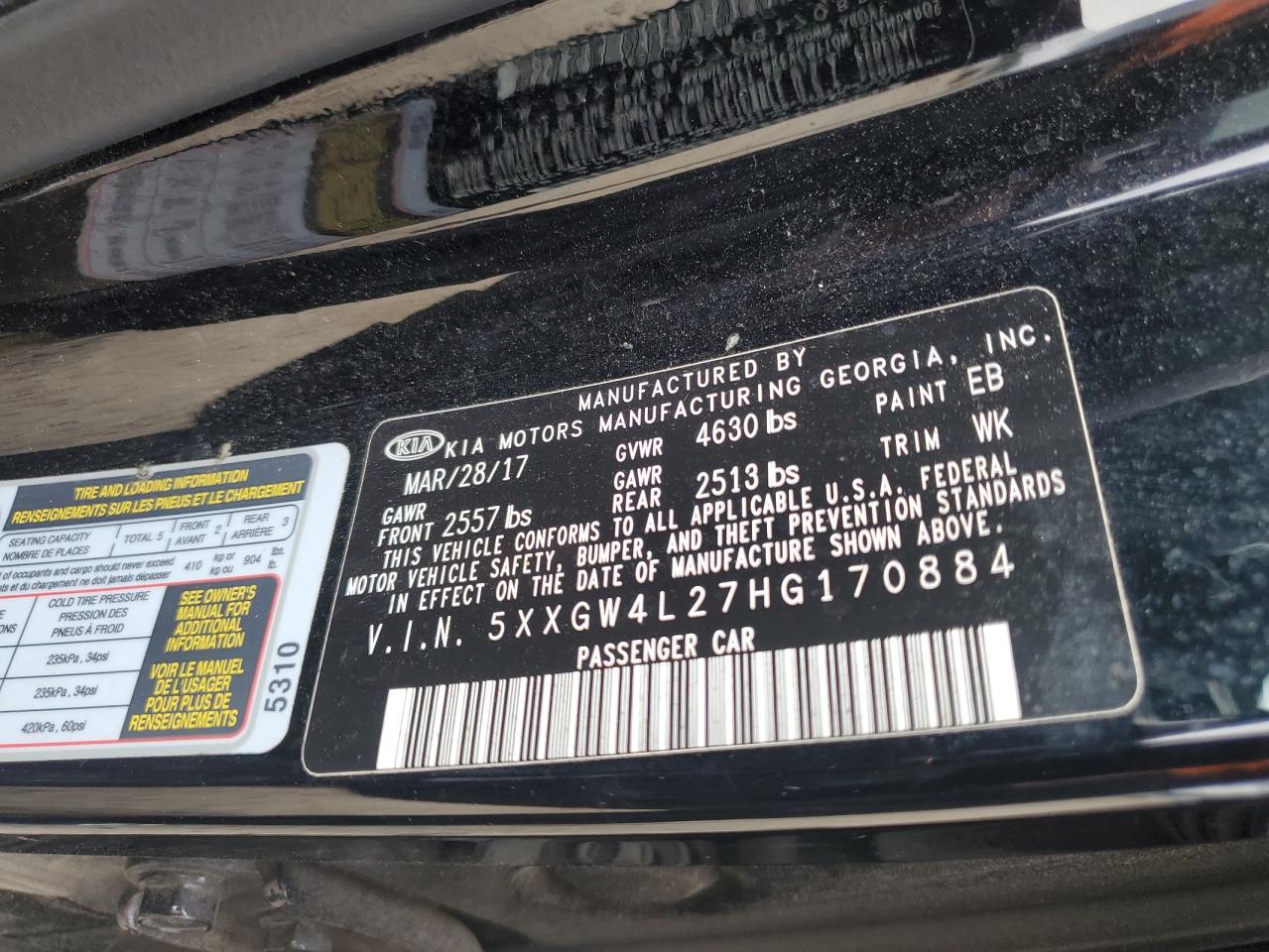 2017 Kia Optima Sx VIN: 5XXGW4L27HG170884 Lot: 85276585