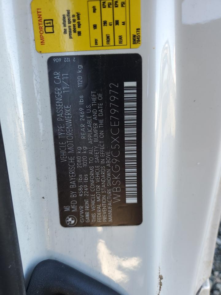 2012 BMW M3 VIN: WBSKG9C5XCE797972 Lot: 87096025
