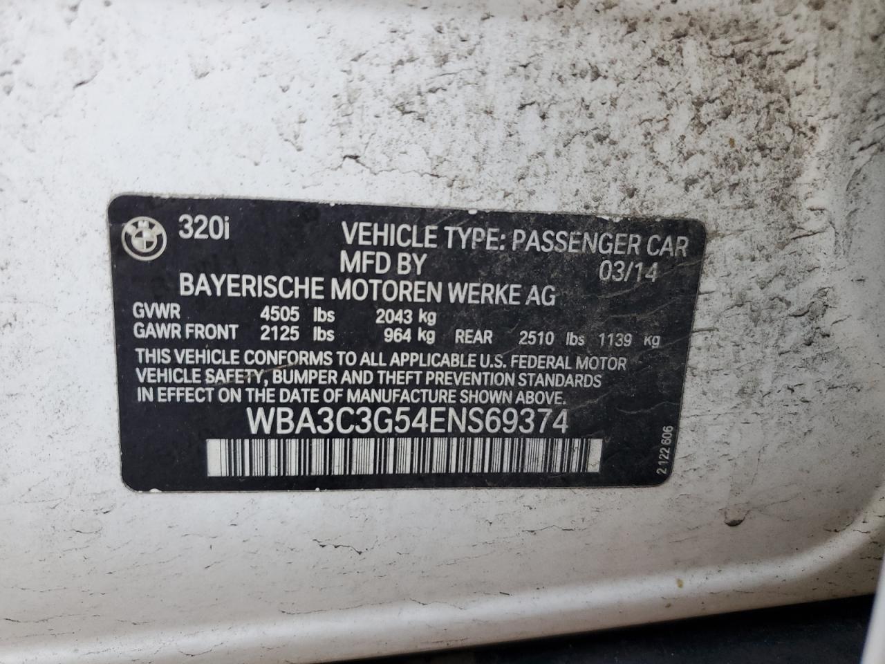 2014 BMW 320 I xDrive VIN: WBA3C3G54ENS69374 Lot: 85315715