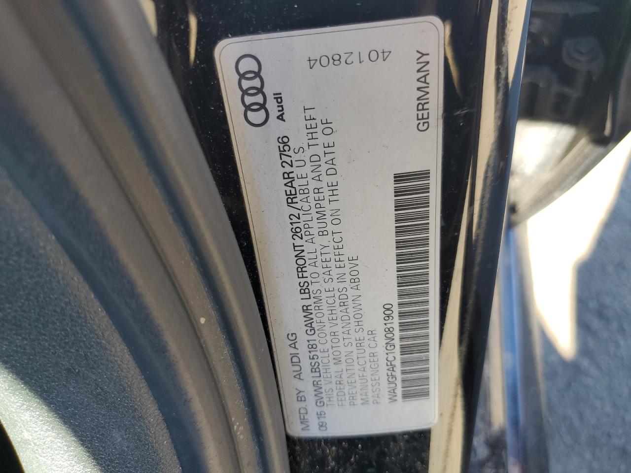 2016 Audi A6 Premium Plus VIN: WAUGFAFC1GN081900 Lot: 86495105