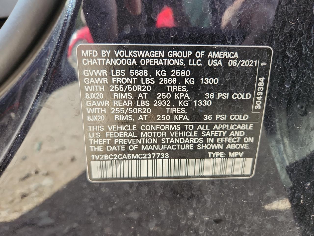 2021 Volkswagen Atlas Cross Sport Sel VIN: 1V2BC2CA5MC237733 Lot: 90342125