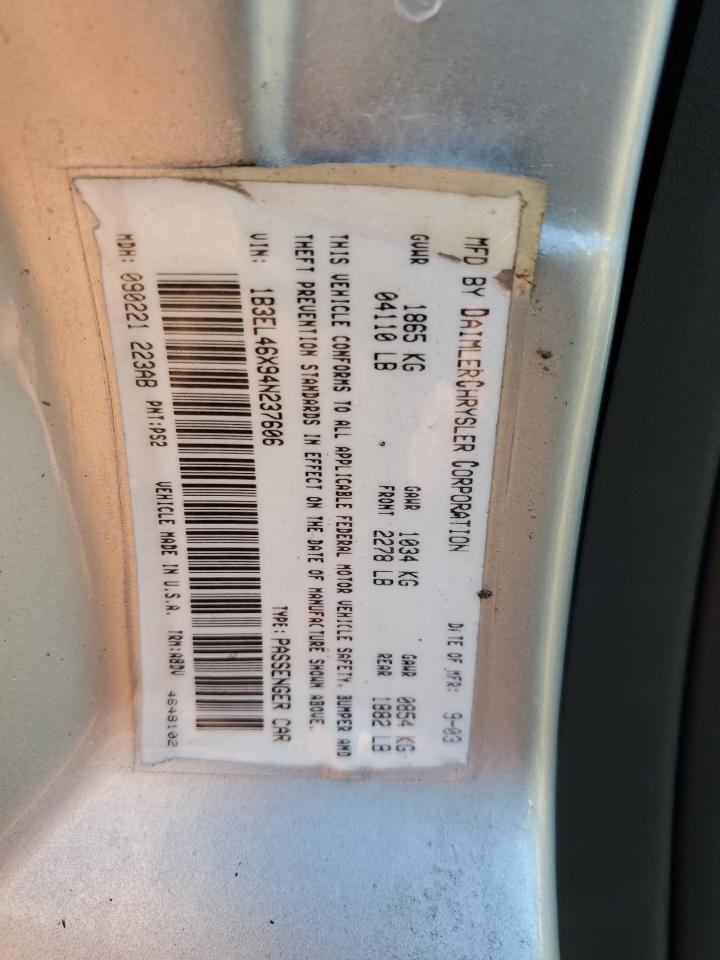 2004 Dodge Stratus Sxt VIN: 1B3EL46X94N237606 Lot: 82208125