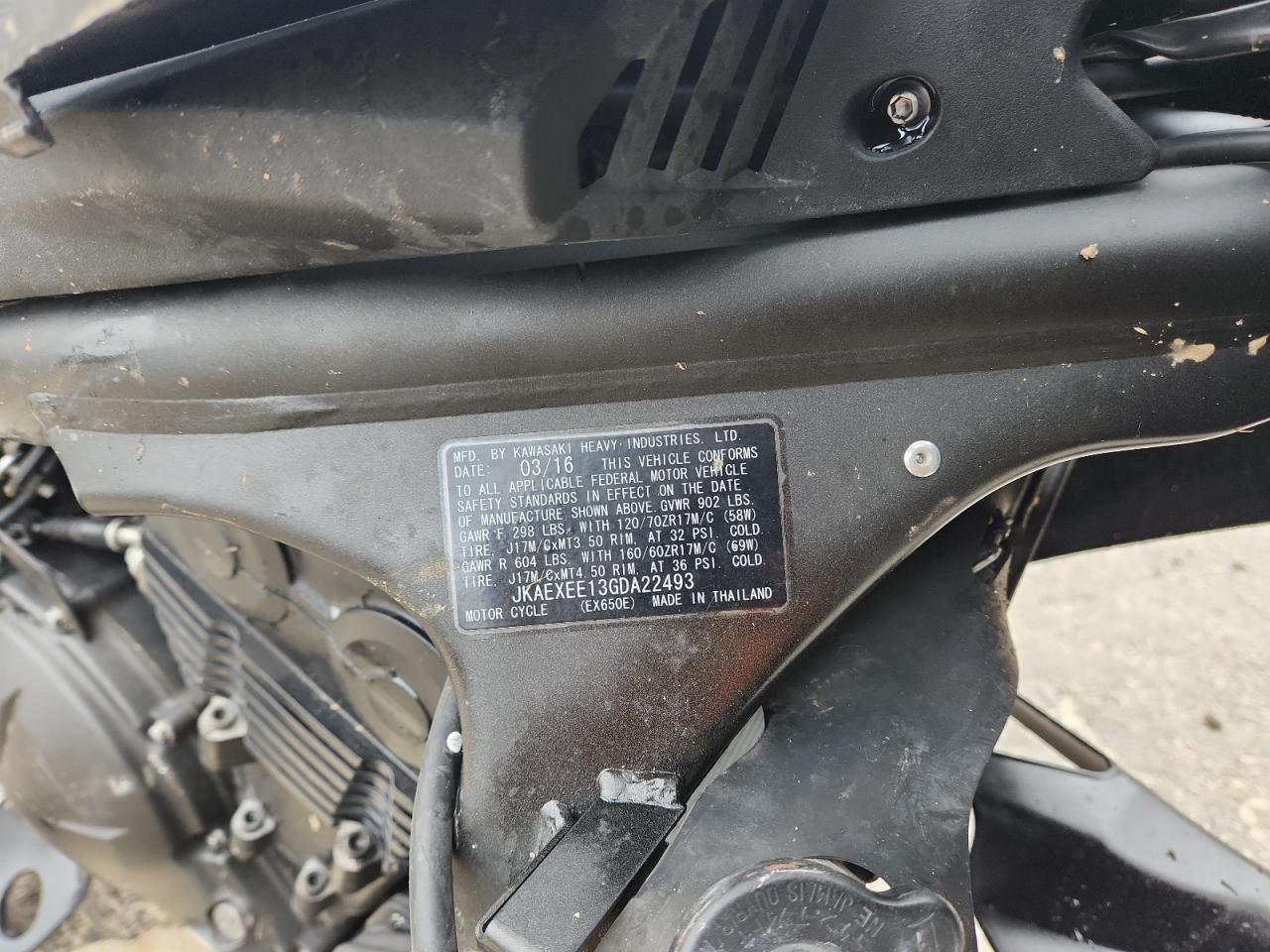 2016 Kawasaki Ex650 E VIN: JKAEXEE13GDA22493 Lot: 89899025
